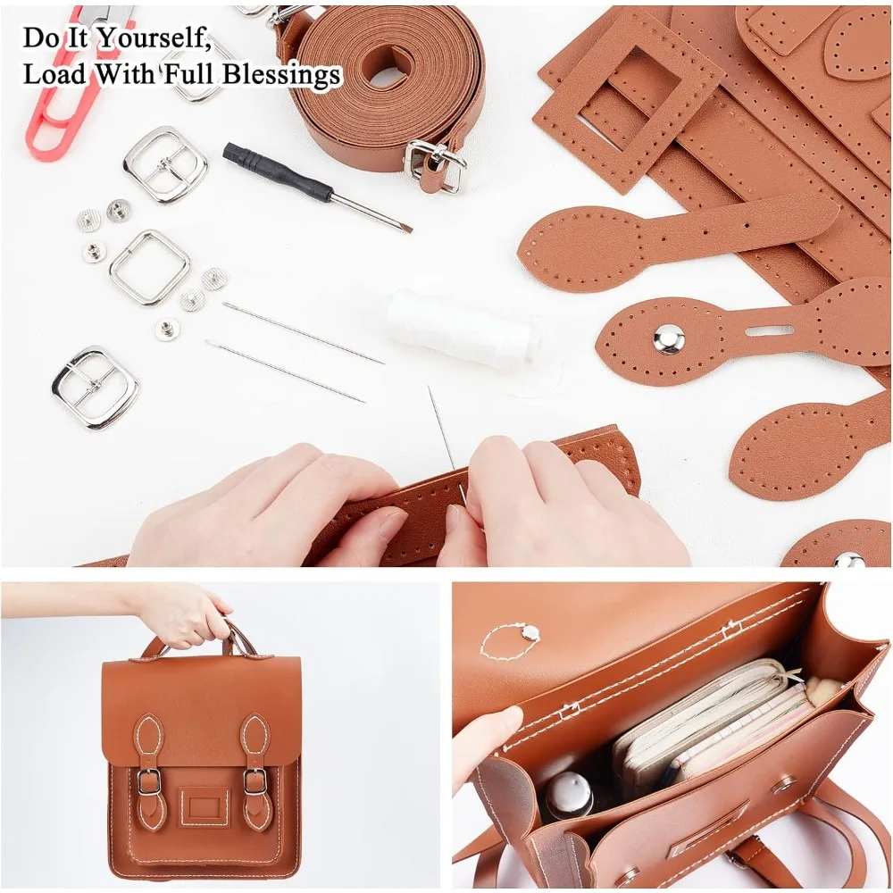 39pcs DIY PU Leather Shoulder Bag Making Set Knitting Crochet Bag Hand Sewing All Materials Handmade Backpack Purse Making