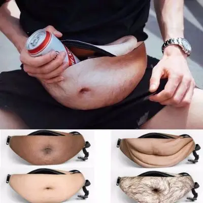 pu leather beer belly, big belly waist bag, belly bag, creative belly waist bag, simulated men's waist bag