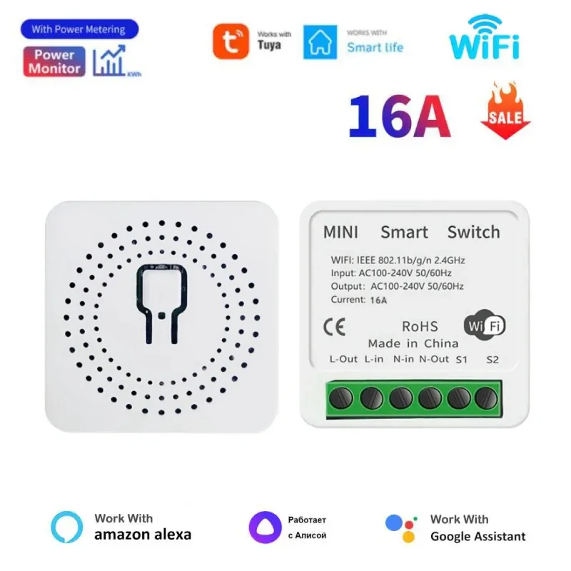 16A Wifi Smart Switch Smart Home Light Switches Module 2 Way Control Work with Tuya Smart Life with Alexa Google Home Sharing