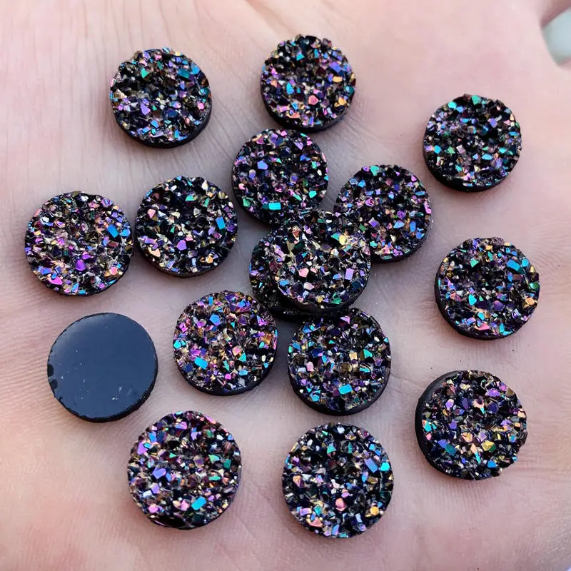 Bling 50PCS 12mm Round AB Colors Mineral Surface Resin Rhinestone Flatback Cabochon Stone DIY Wedding Decoration Crafts -B28