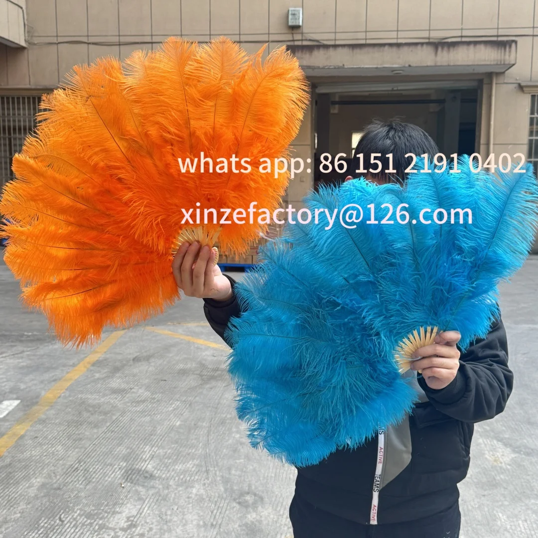 Customizable Red Small Ostrich Feathers Fans Fluffy Performance Dance Folding Hand Held Fan Various Styles Party Props Stage Sho