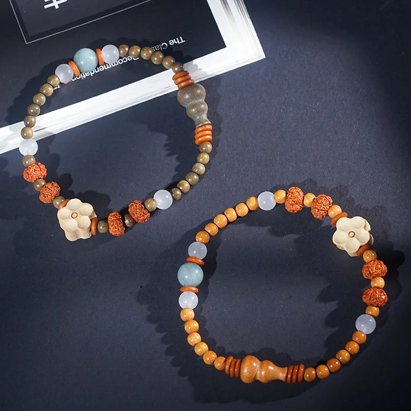 

Natural Golden Sandalwood DIY Single Loop Bracelet 4mm With Bodhi Seed Wooden Beaded Unisex Cultural Play Jewelry