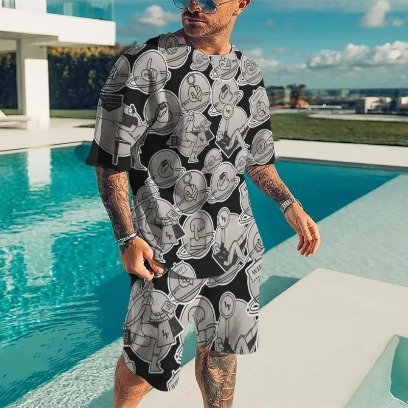 

2025 Men's and Women's Daily Casual Fashion Loose Comfortable Sports 3D Printed Round Neck Short Sleeve Shorts Two Piece Set