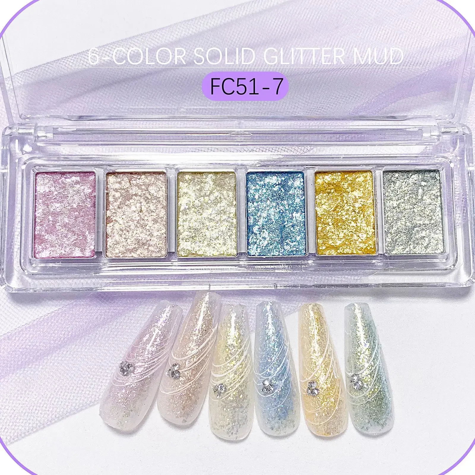 

6 Grids Bright Bling Mud Nail Solid Pigment Crystal Opal Rubbing Dust Aurora Chrome Glitter Paste Charm Japanese Manicure Flash