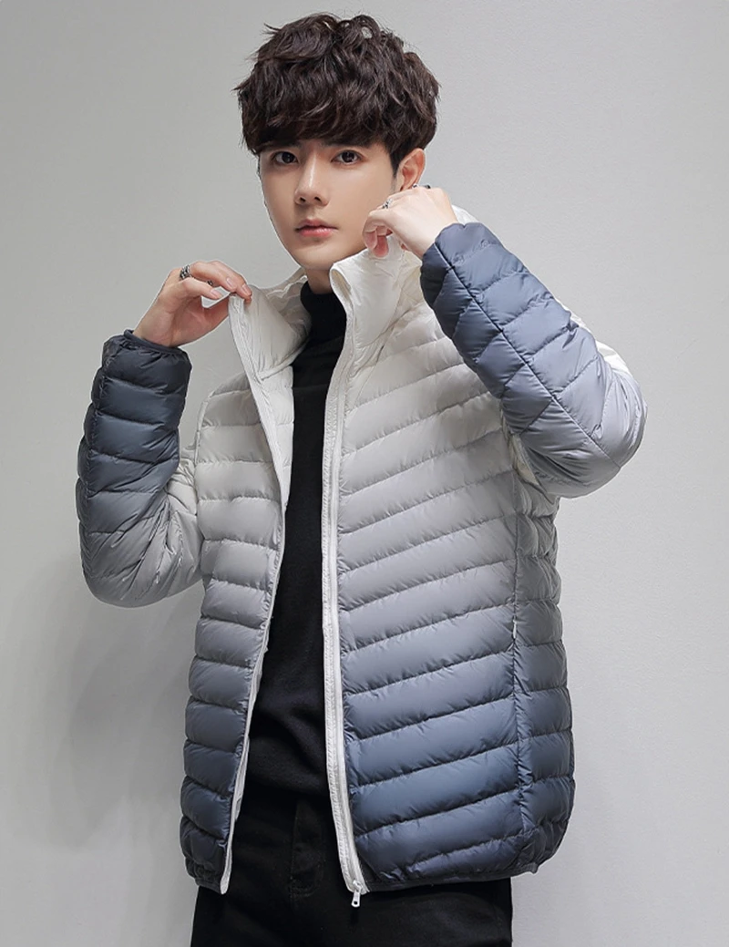 Men's Gradient Lightweight Down Coat Stand Collar  90% White Duck Down Jacket Puffer Jackets Men Jaqueta Couro Masculina JK-966