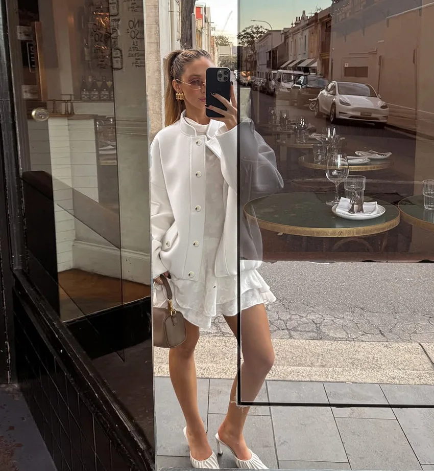 Chaqueta informal holgada de otoño con cuello levantado y bolsillos de un solo pecho, chaqueta con dobladillo elástico para mujer, prendas de vestir diarias para ir al trabajo