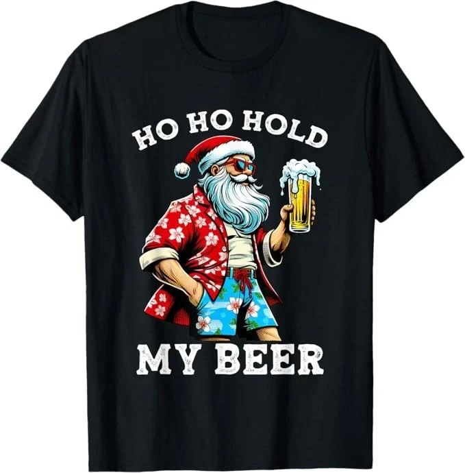 

Funny Santa Claus Wearing Sunglasses Beer Christmas July Tee Comfortable and Soft Breathable Fashionable Funny Men's Clothing