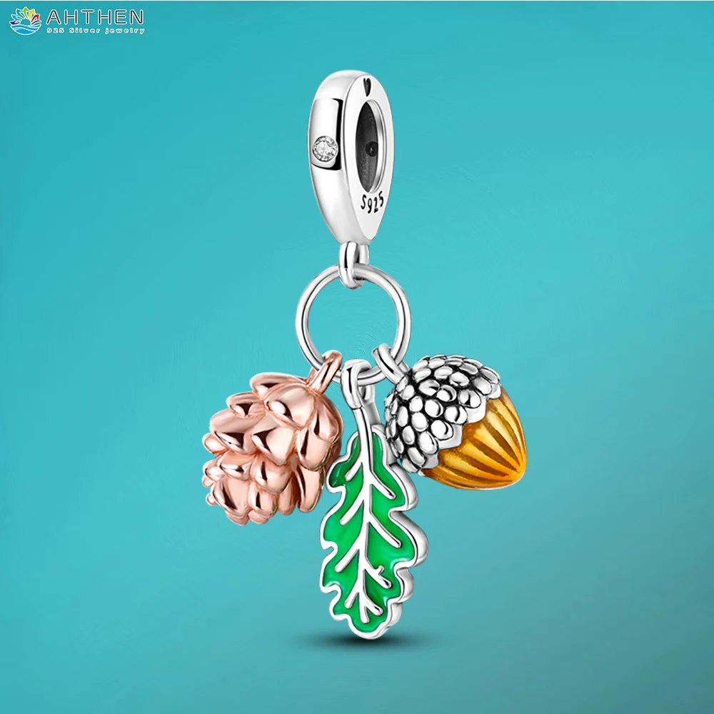 

Ahthen 925 Sterling Silver Beads Pine Nuts and Hazelnuts Dangle Charm fit Original Pandora Bracelets Fashion Fine Jewelry Gift