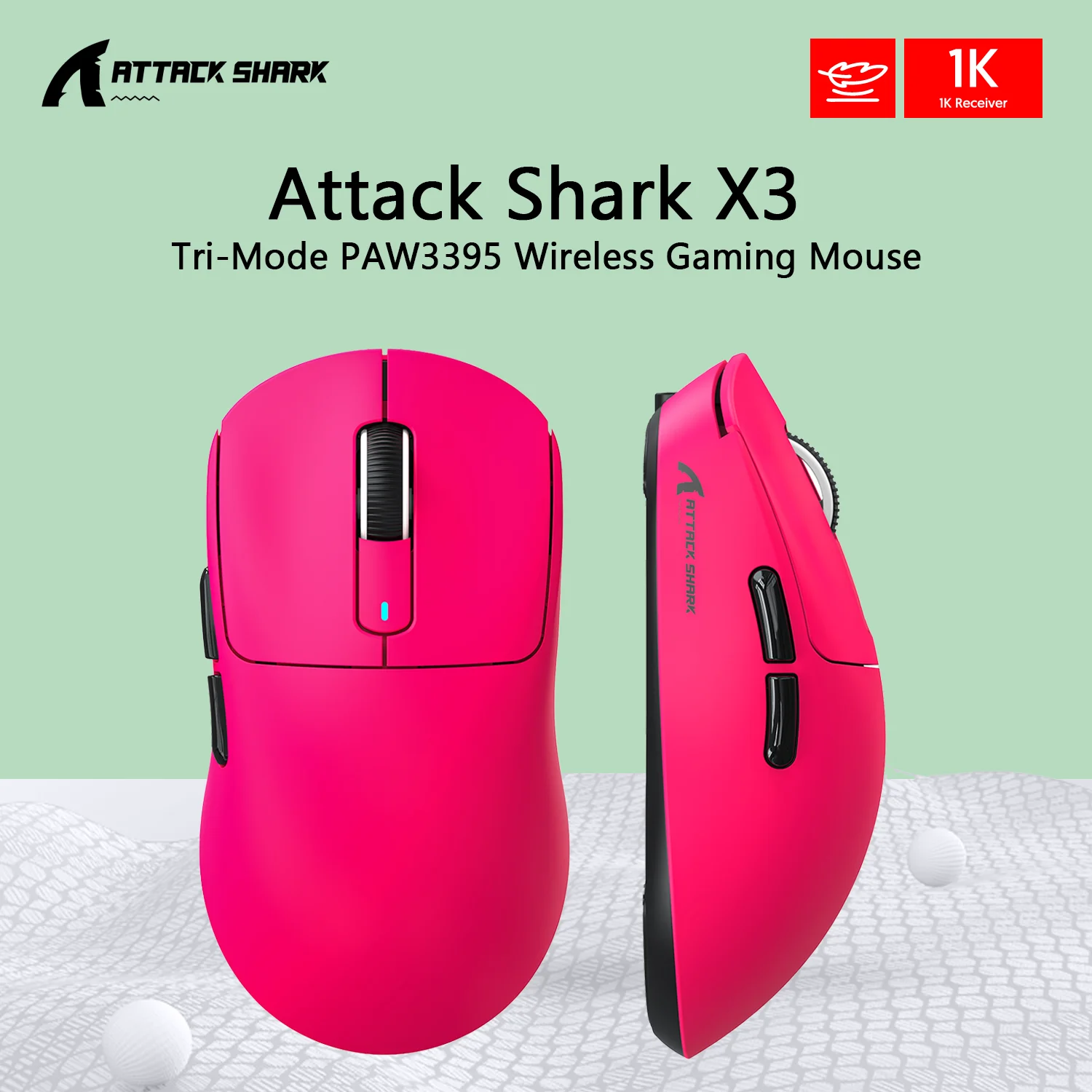 ماوس ألعاب لاسلكي ATTACK SHARK X3 49g خفيف الوزن للغاية، 26K DPI PAW3395، بطارية 200 ساعة، بلوتوث ثلاثي الوضع، قابل للبرمجة