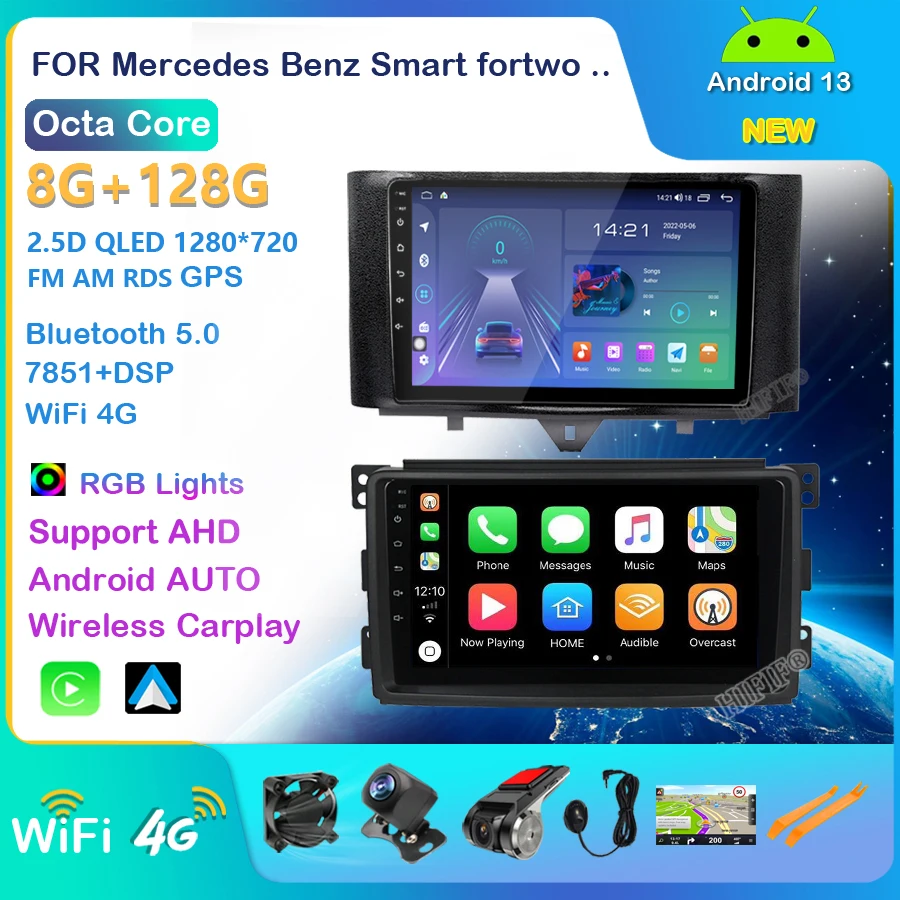 

Carplay Android 13 For Smart Fortwo W451 2006~2016 Stereo Radio Video Wifi Carplay Map GPS Nav Navi Navigation Multimedia No DVD