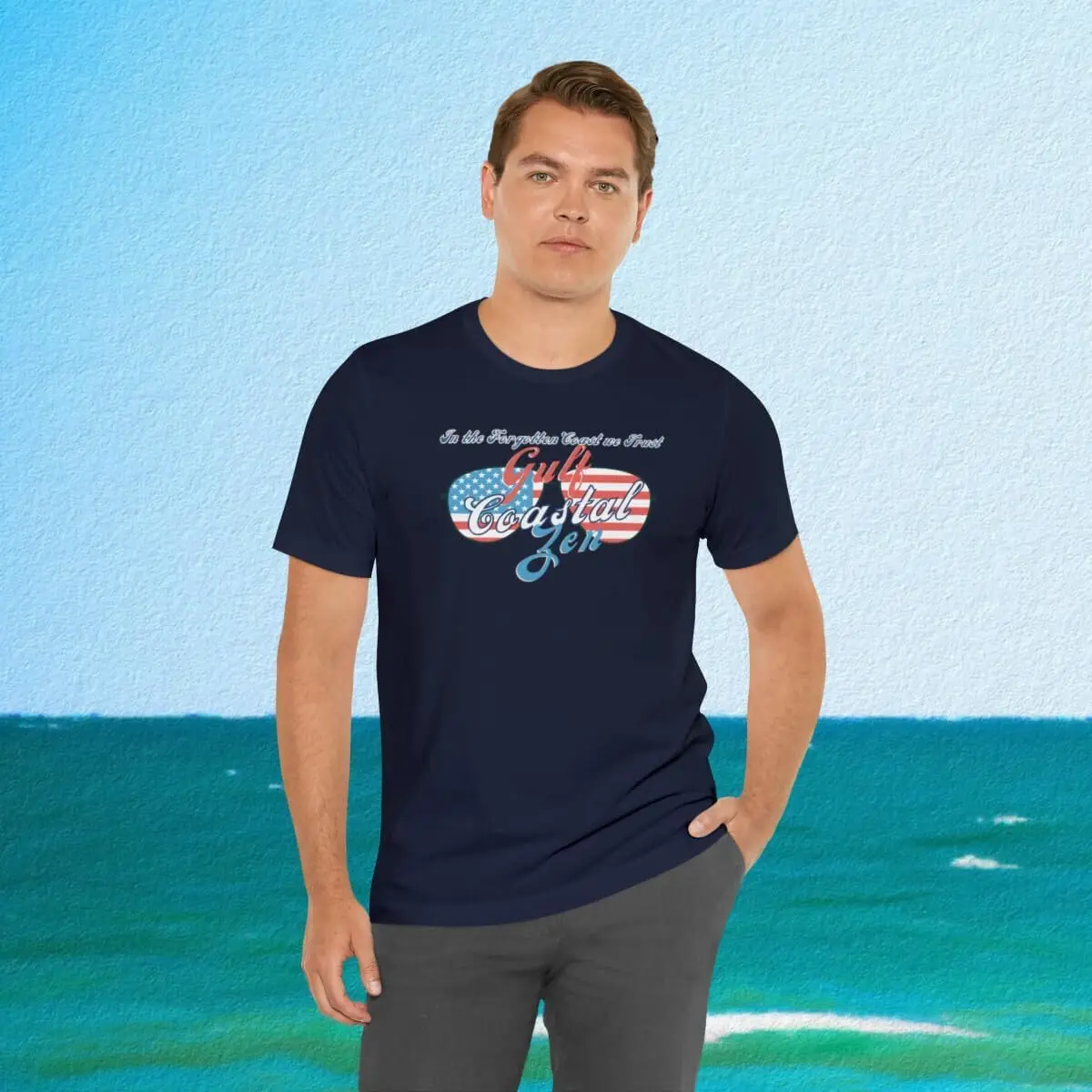 Coastal Zen Forgotten Coast Retro USA American Flag Aviator Glasses Short Sleeve, Adult T-Shirt Heather  2XL