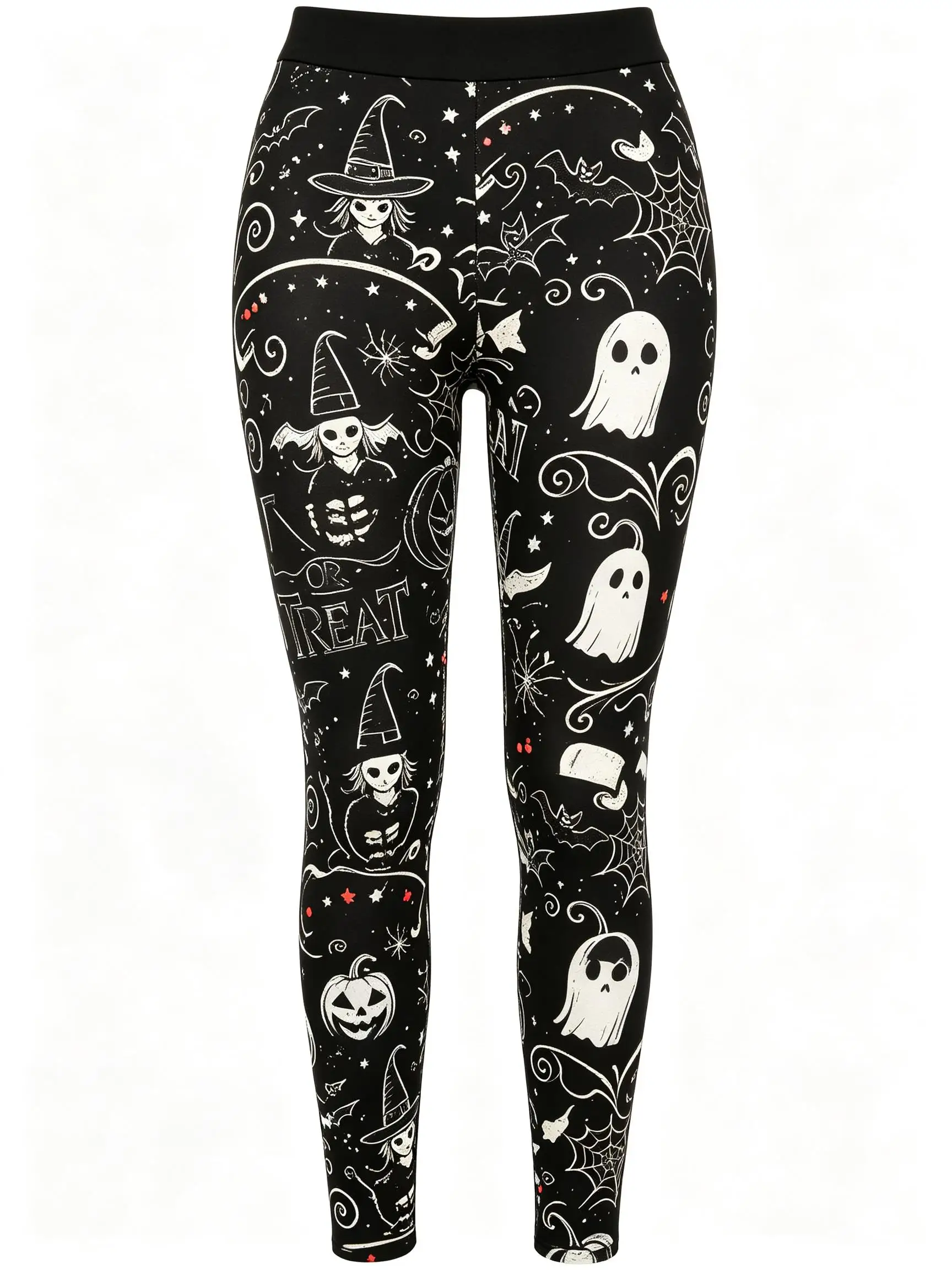 Women Mid Waist Fleece Lined Leggings Skull Red Rose Print Slim Stretch Pants Halloween Party Gothic Trousers - view 4