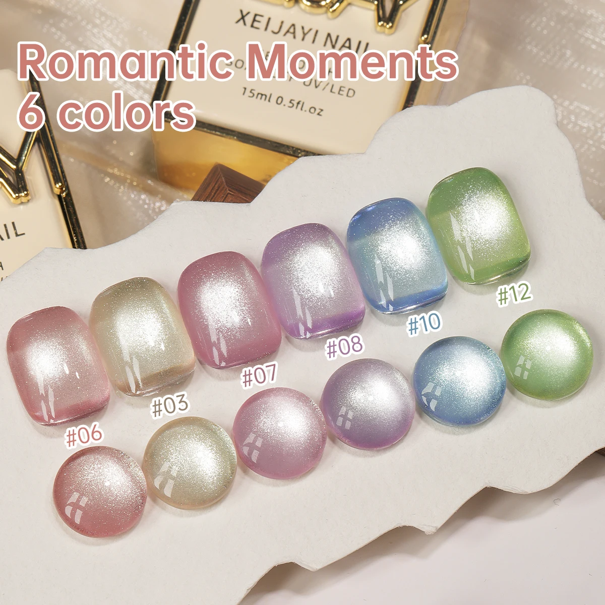 XEIJAYI 6pcs 15ml ช่วงเวลาโรแมนติก CAT EYE เล็บเจล, กึ่งถาวรเล็บแช่ UV LED เล็บ Salon DIY เล็บ Salon