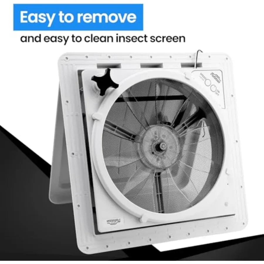 RV roof vent fan for USA use, ABS plastic, white, 12-volt reversible 4-speed with touch controls and manual operation view 4