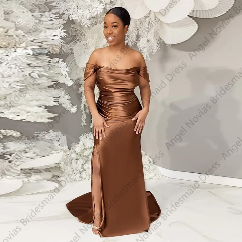 Customized African Brown Plus Size Bridesmaid Dresses with Split Formal Party Birthday Vestidos De Festa