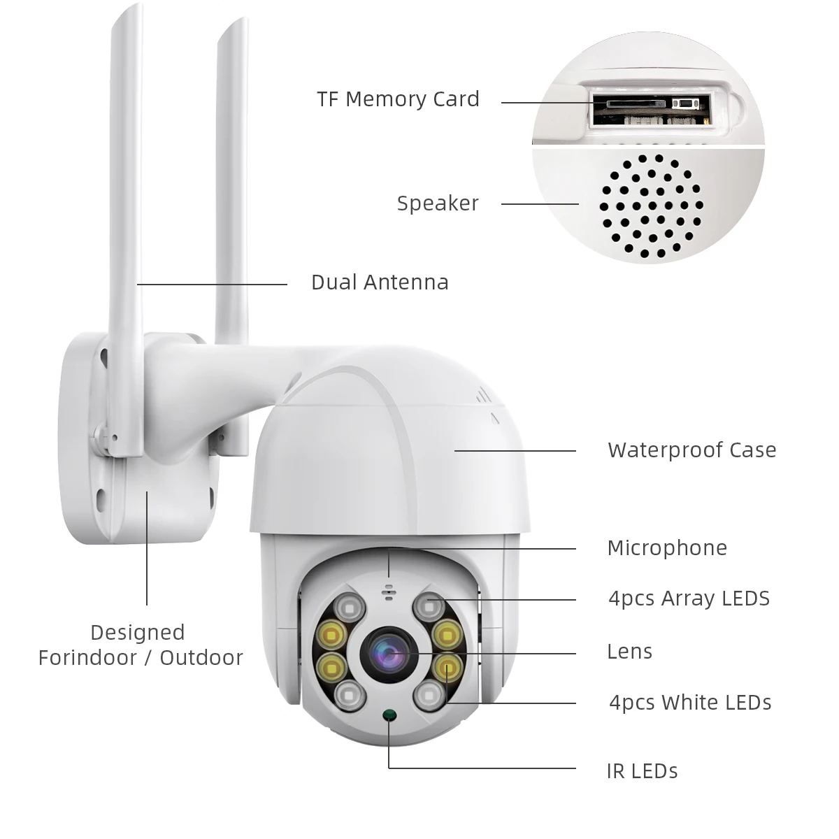 Câmera de vigilância CCTV sem fio, 8MP, 4K, IP, PTZ, HD, cor, visão noturna, WiFi, ao ar livre, Ai Auto Tracking, Zoom Digital 4X