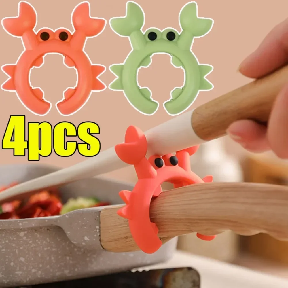 

4/1PCS Silicone Spatula Rack Small Crab Anti Scalding Overflow Pot Clip Spoon Holder Clip Universal Shovel Rack Kitchen Gadget