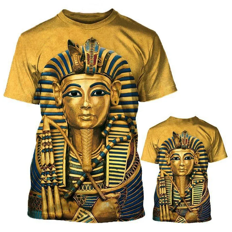 Men's T-shirt Summer Retro Style Fashion Egyptian Pharaoh Print Short Sleeve Tee Shirts Quick Dry Men's Crew Neck Loose Tops