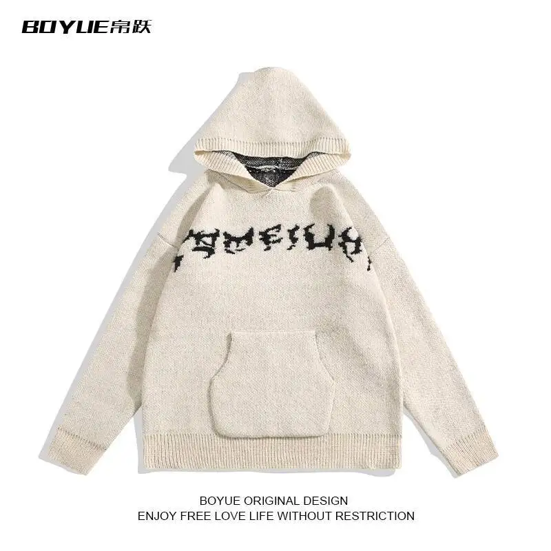 Unique Dark Style SweaterTeenagers' Hip Hop Loose Hooded Knitwear Street Fashion