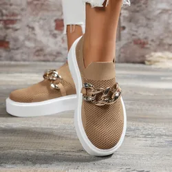 Kobiety buty 2023 obuwie damskie metalowe łańcuchy mokasyny moda Sneakers mieszkania kobiety platforma Plus rozmiar Zapatillas Mujer