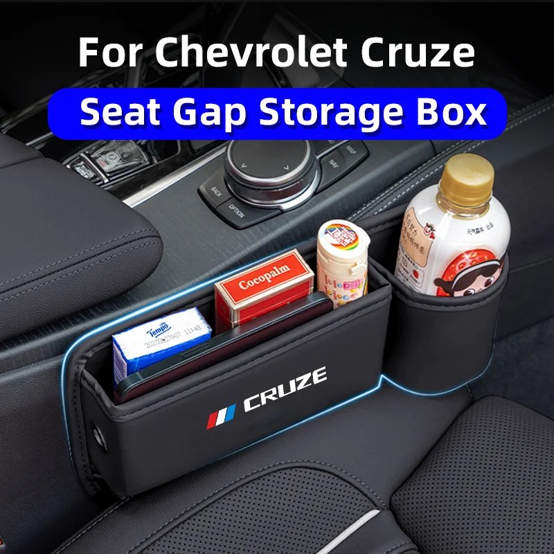 Leather Car Seat Crevice Storage Box For Chevrolet Cruze Auto Seat Organizer Gap Slit Filler Side With Cup Holder Car Accessory