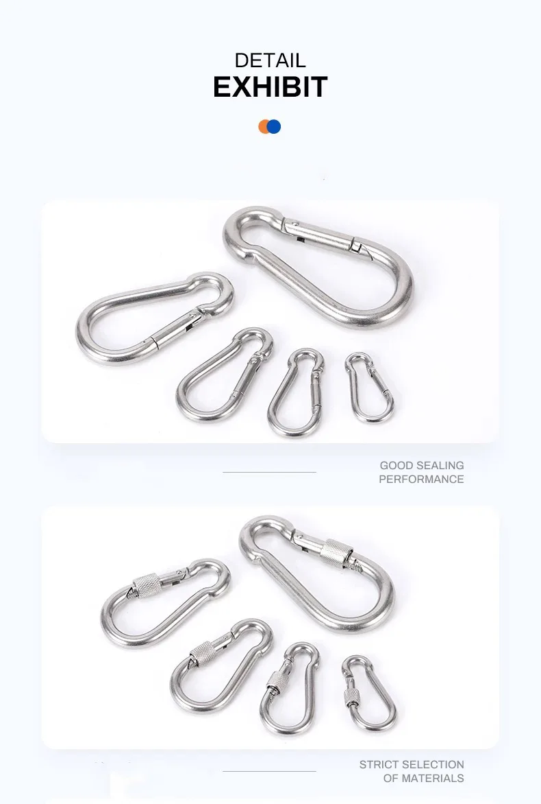 304 Edelstahl Karabinerhaken Federverschluss Hochbelastbar Klein Groß M4 M5 M6 M7 M8 M9 Outdoor Schnellverschluss Sicherungsring Haken – Detail 2