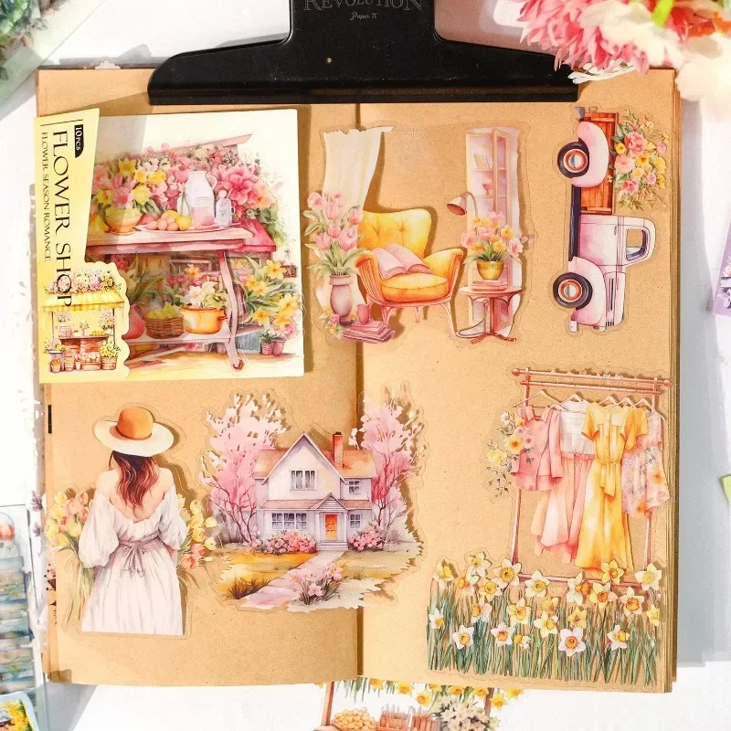 

10 PET Landscaping Writing Materials Scrapbooks Sticker Packs Daily Flower Season Romantic Manor Life 118*93mm