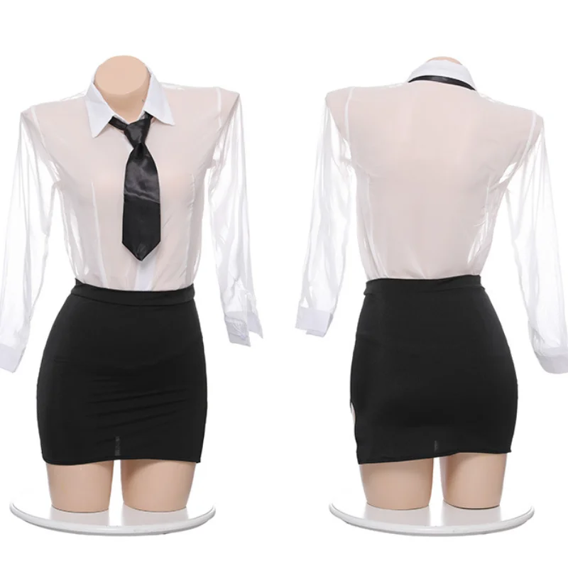 Miss Secretary Costumes Sexy Lingerie Women Teacher Cosplay Mini Skirt Office Uniform Blouse Outfit Couple Gift Bed Temptation