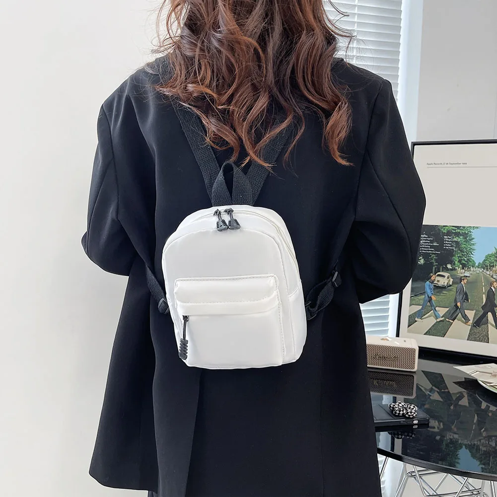 Mini Women Pure Nylon Zipper Backpack Solid Color Student School Shoulder Handbag Travel Top-hondle Bag for Female Phone Purse