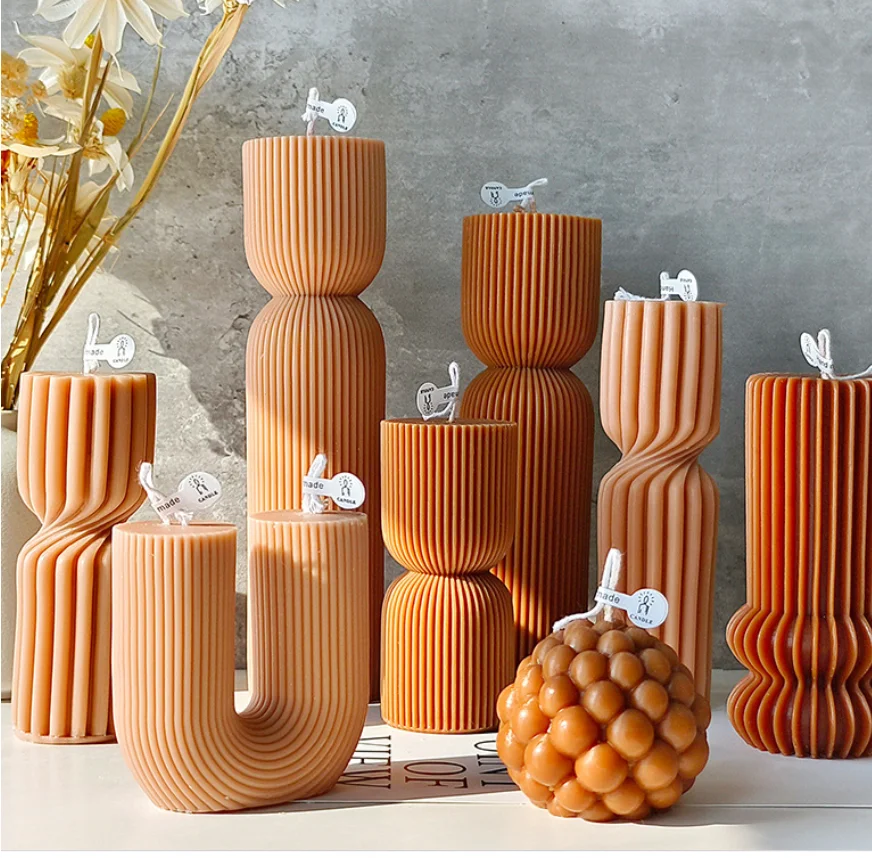 

352611 Горячая распродажа: Атмосферные цилиндрические ароматические свечи в европейском стиле, креативные украшения для дома, коричневый геометрический дизайн