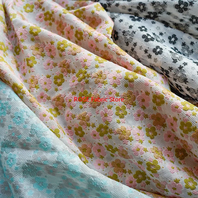

1 meter Small Flower Yarn Dyed Jacquard Fabric Floral Mesh Cut Flower Embossed Dress Making Fabric