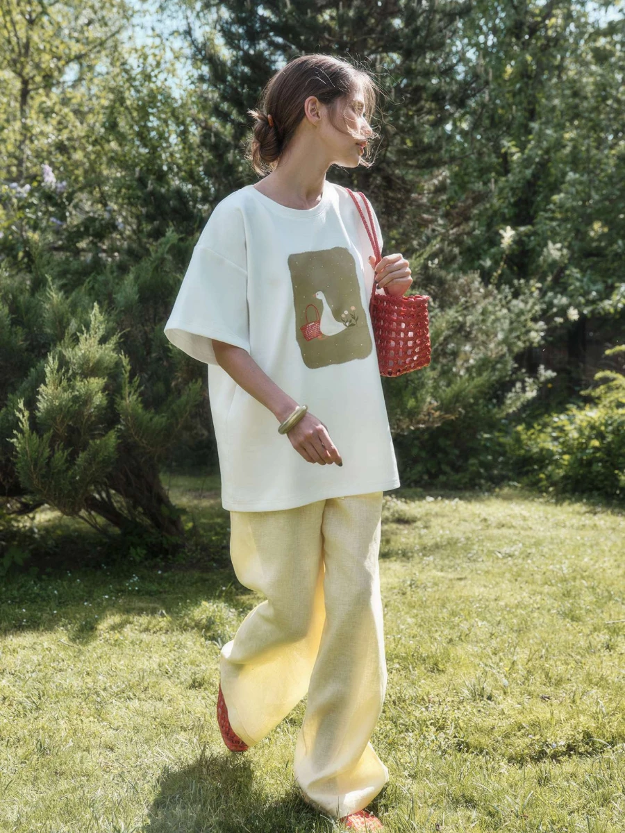 Women's Vintage Printed Cotton T-Shirt - Loose Fit Short Sleeve