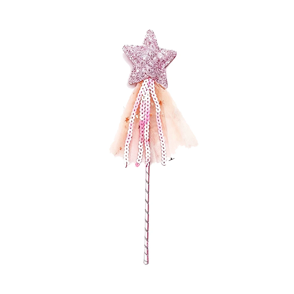 Five Pointed Star Fairy Wand for Girls Shiny Tassel Ribbon Magic Stick Birthday Halloween Princess Cosplay Party Prop