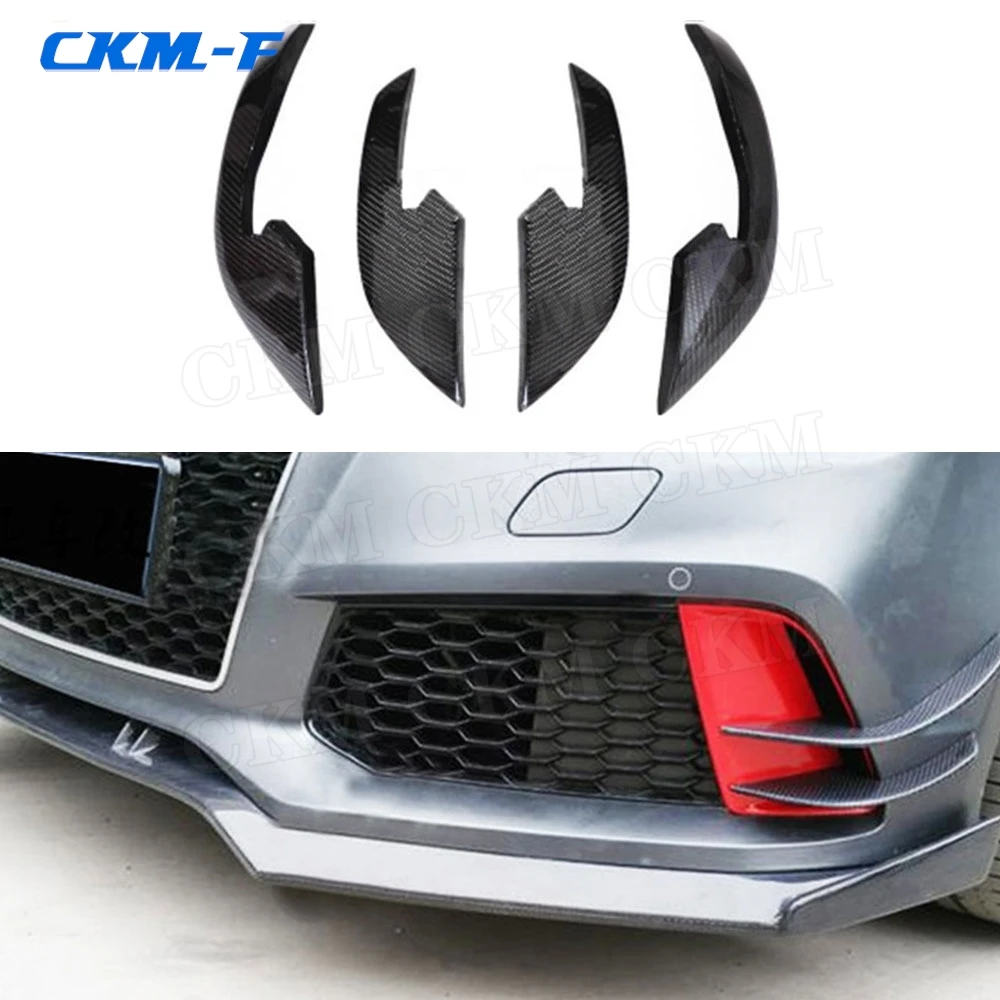 4PCS/Set Front Bumper Side Fins Splitters Spoiler For Audi A6 RS6 2013-2016 RS7 2012-2015 Carbon Fiber Trunk Trim Decoration