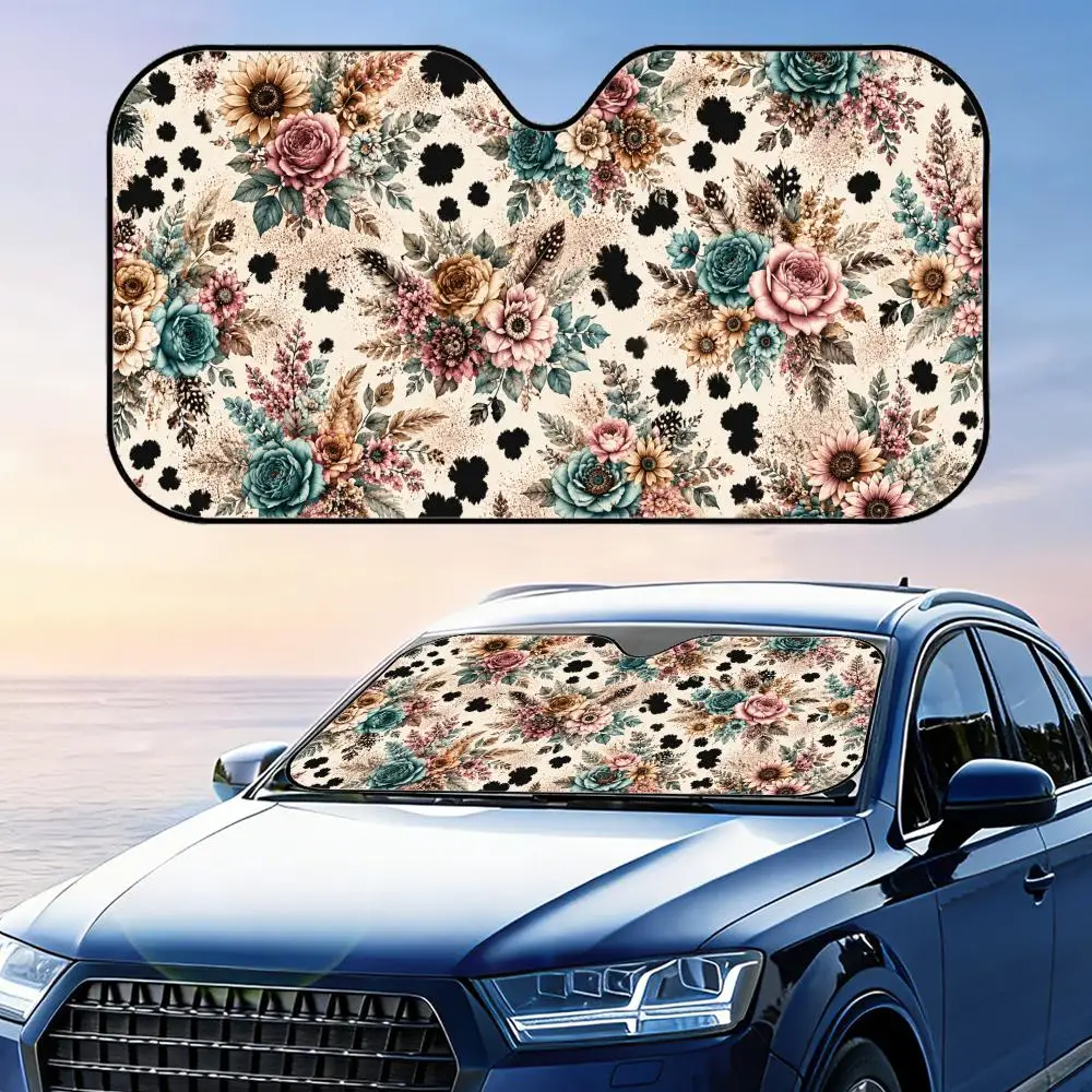 Bohemian Art Flowers Sun Visor Foldable Universal Car Windshield Sun Shade UV Protection Heat Insulation Foldable Cover