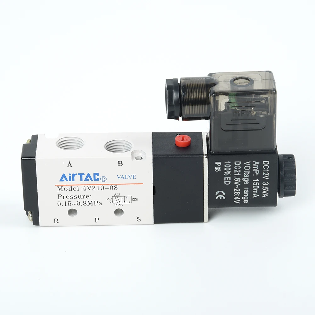 Pneumatic Valve, 4V21008 Solenoid Valve, 12V DC, Two position Five way, Thread BSPT, Max Pressure Resistance 1 2Mpa