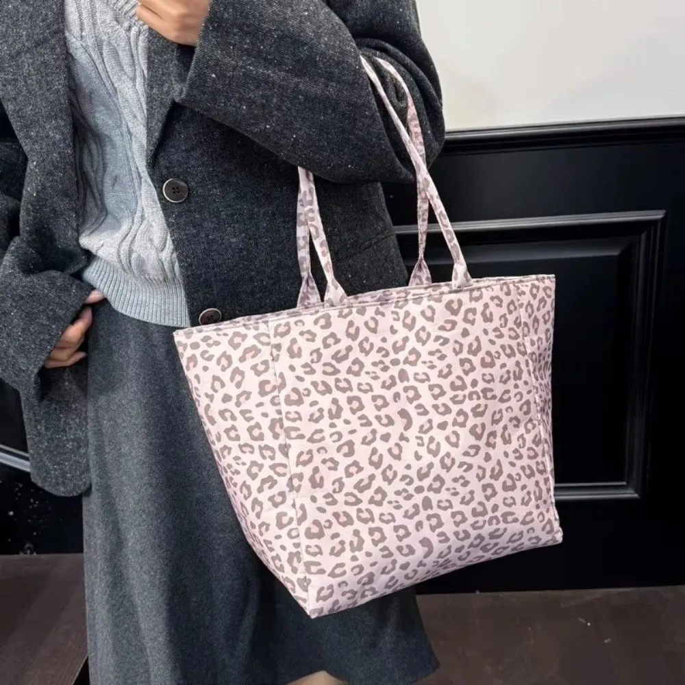 Practical Leopard Print Canvas Tote Bag Large Capacity Durable Shoulder Bag Handbag Canvas Casual Tote Bag For Women