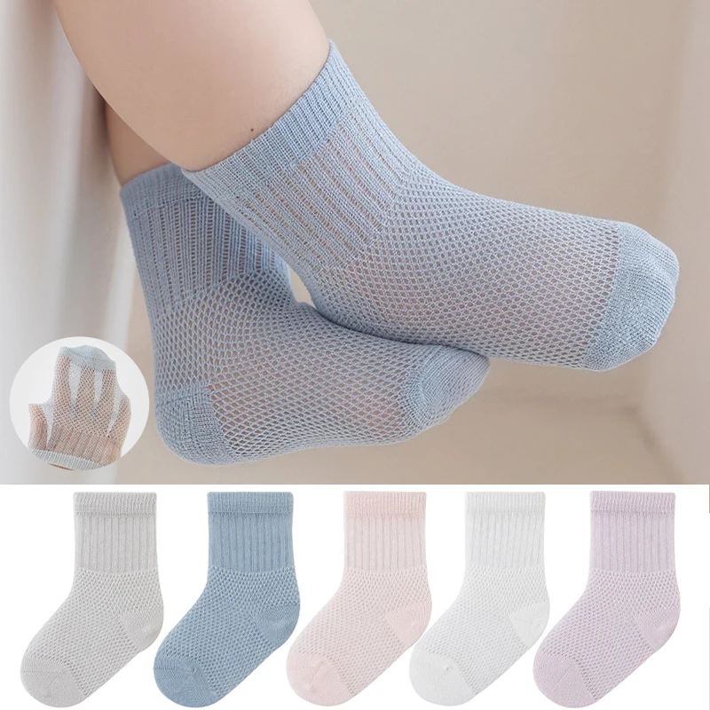 3 Pairs Baby Socks Summer Mesh Breathable Cotton Toddler Socks For Infant Solid Color Soft Newborn Socks For Boys Girls 0-3Y