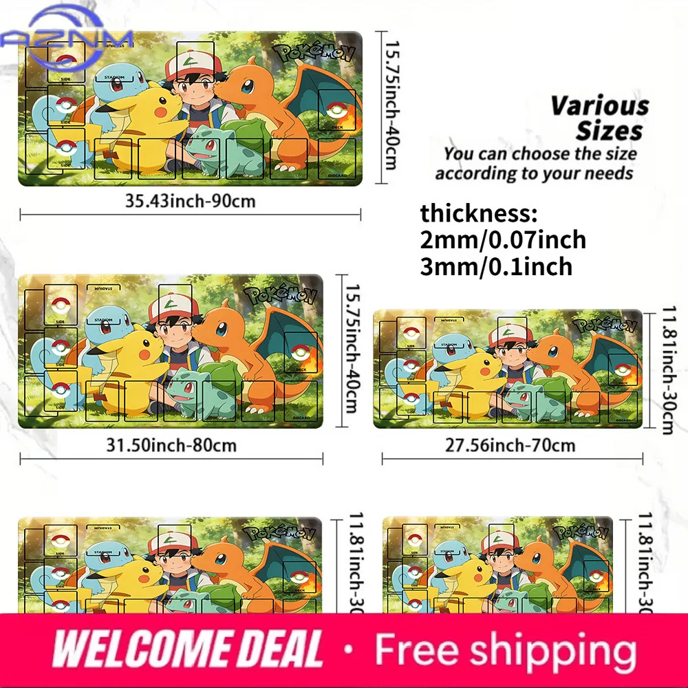 

Игровой коврик для карточной игры Pokemon TCG с изображением Эша, Пикачу, Сквиртла, Чармандера, Бульбазавра, Лесной тематики, большой, нескользящий, также подходит как коврик для мыши, доступен в различных размерах