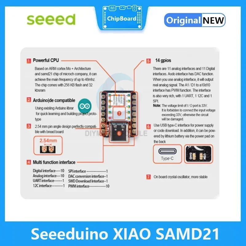 Seeed XIAO SAMD21 - Arduino Microcontroller -SAMD21 Cortex M0+ with Free Course Nano 48MHZ SPI I2C Interface For Arduino IDE/IOT