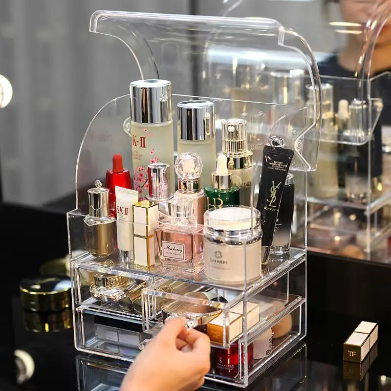 Dust-proof Cosmetics Storage Box Desktop Drawer Organizer Makeup Jewelry Box Skin Care Dressing Table Organizer Lipstick Brush C