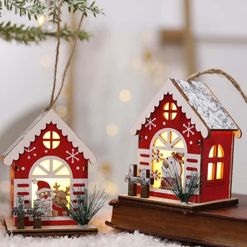 Casas De Madeira Decorativas Para O Natal, Árvore De Natal, Suprimentos Pingente