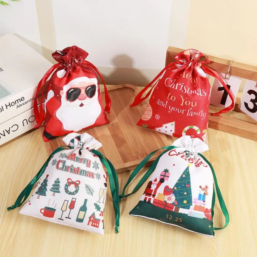 Christmas Polyester Gift Bags Christmas Party Gift Wrapping Bags Set Santa Drawstring Drawstring Bags Christmas Decorations ni79