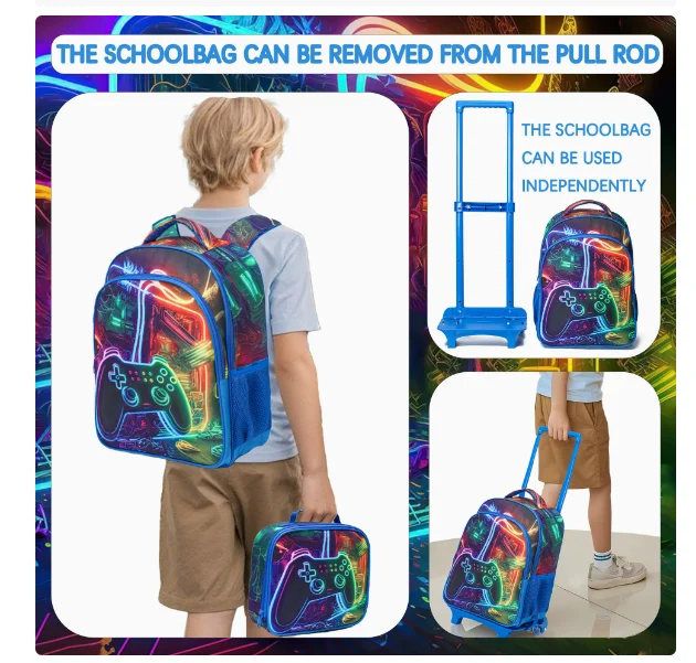 

Boys Elementary School wheeled bag 3pcs Schoolbag on Wheels School Rolling Backpack Boys Kids Luggage Trolley Backpack on Wheels