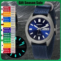 BERNY-Reloj de pulsera de cuarzo para hombre, cronógrafo de titanio superluminoso, campo deportivo, superluminoso zafiro, resistente al agua, 100m, SNXS75