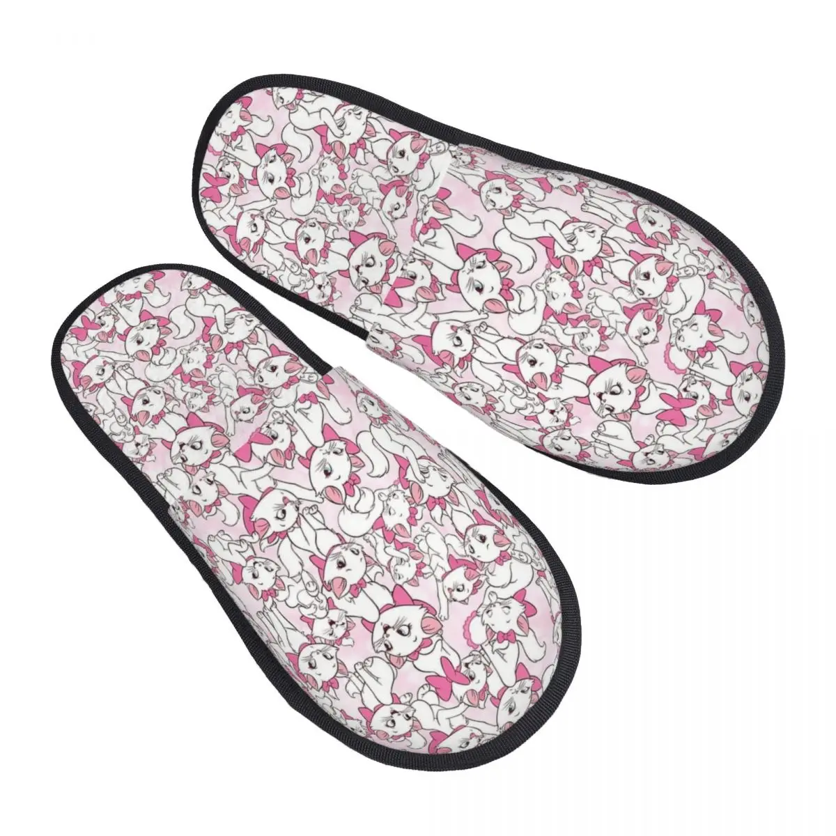 

Домашние тапочки Marie Cat с розовым бантом, мягкие домашние меховые тапочки для гостиной, нескользящие шлепанцы