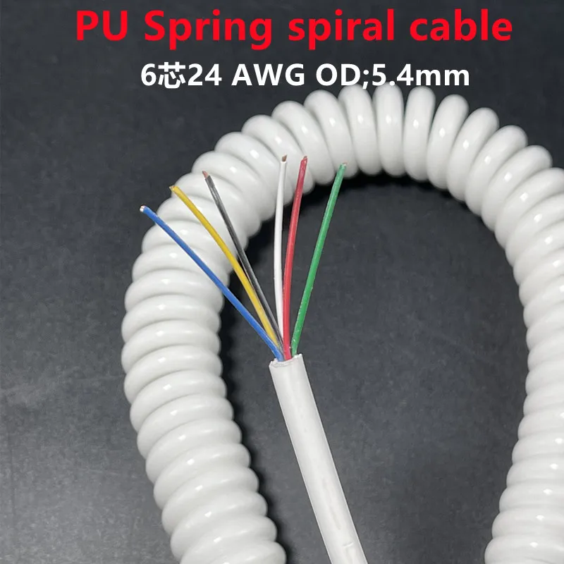 White Spring Cable Wire 6 Core 24 Awg/0.2mm Stretch 1 2 3 4 5 6 7 8 9 10 12 13 14 15 Meters Spiral Telescopic Wire