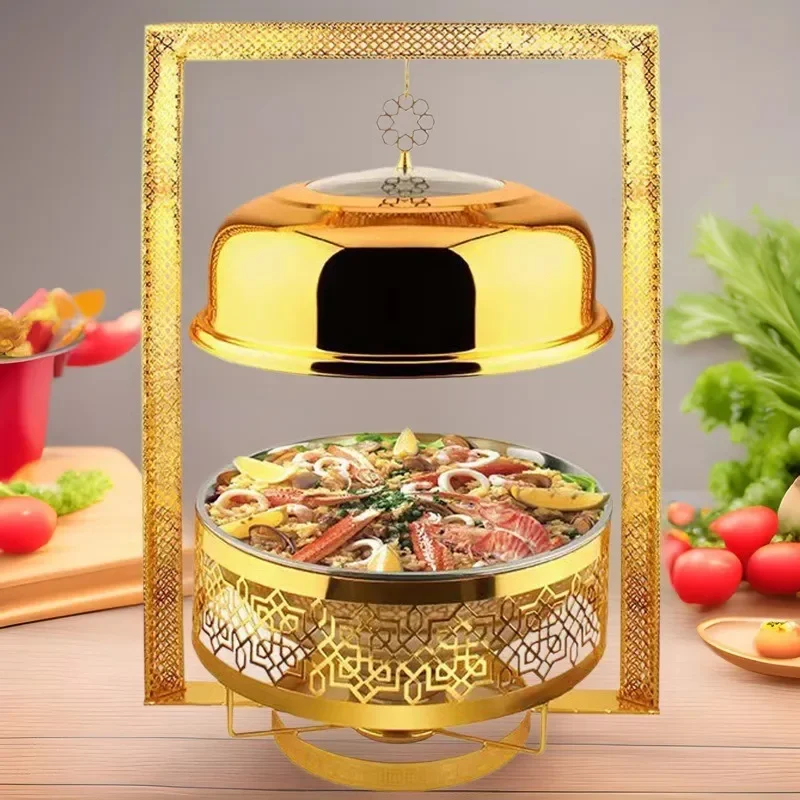 Stainless Steel Food Warmer Bucket Portable Alcohol Burner Heating Furnace for Hotel Restaurant Buffet Tableware Insulation