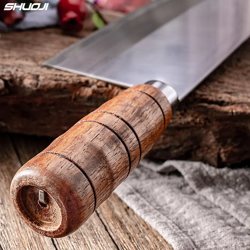 SHUOJI Ultra Sharp Chinese Chef\'s Knife Butcher Knife Meat Vegetable Chef Knife 4Cr14mov Stainless Steel Cleaver Wood Handle