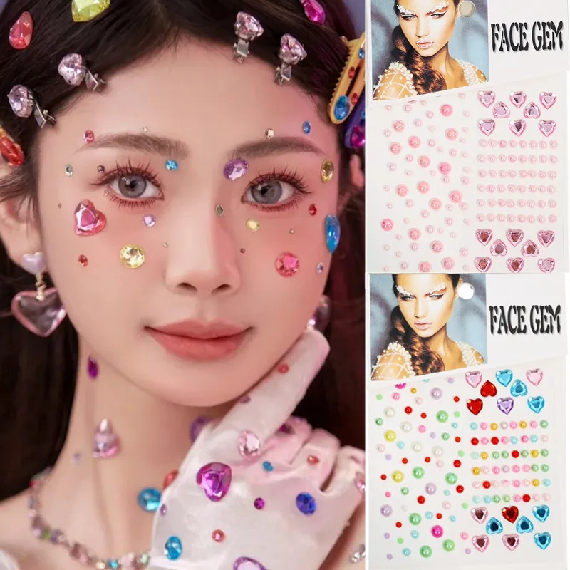 Pearl Love Heart Rhinestone Sticker 3D Crystal Gemstone Acrylic Eyeshadow Tattoo Self Adhesive Face Party Makeup DIY Decorations